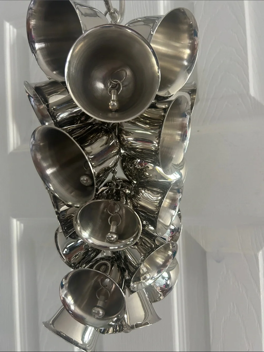 POTTERY BARN BELL DOOR SWAG SILVERTONE METAL JINGLE BELLS